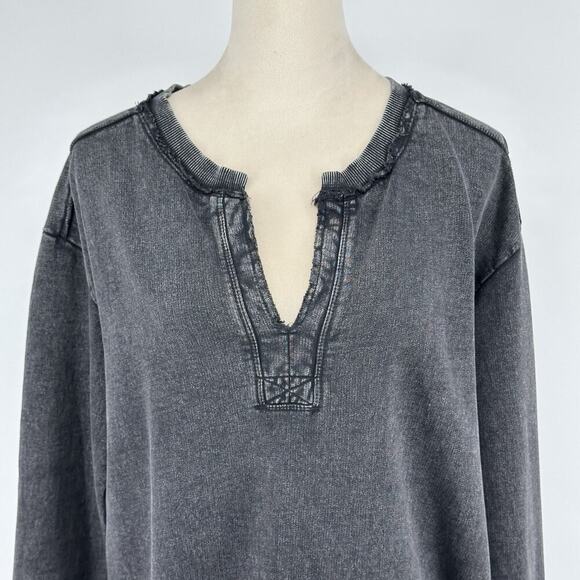 Pilcro Anthropologie Shirt Large Washed Black Split Hem Long Sleeve Tunic Comfy - Picture 4 of 16